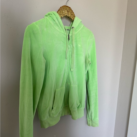 PINK Victoria's Secret Lime Green Sequin Hoodie MEDIUM - Picture 4 of 4